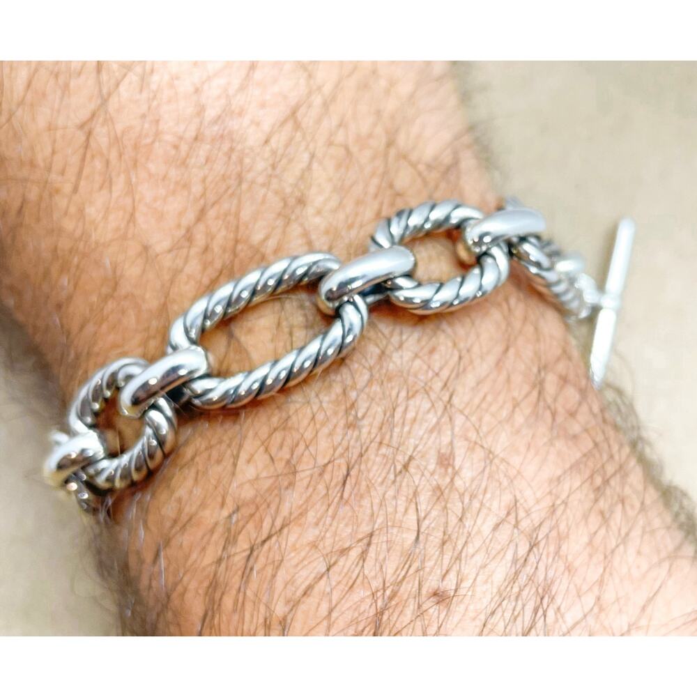 David Yurman Cushion Link Toggle Bracelet Sterling Silver Blue Sapphires 7.25" - Picture 15 of 16